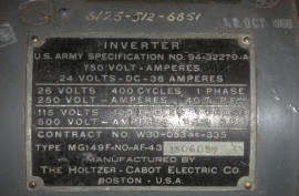 US Army Inverter, MG 149 F, 24 Vdc to 400 Hz